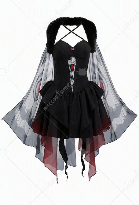 Costume d'Halloween Homme-Papillon Magique Robe Corset à Col Chemisier et Cape avec Col en Fourrure et Bandeau