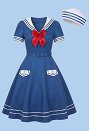 1950s Sailing Sailor Suit Vintage Navy Dress with Hat and Bow