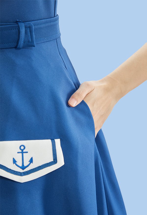 1950s Sailing Sailor Suit Vintage Navy Dress with Hat and Bow
