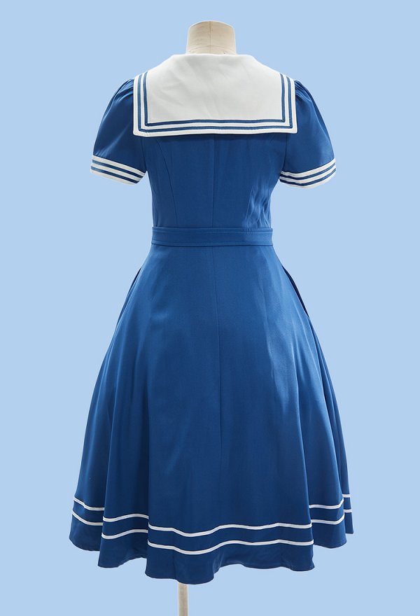 1950s Sailing Sailor Suit Vintage Navy Dress with Hat and Bow