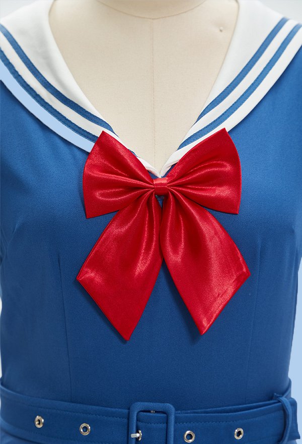 1950s Sailing Sailor Suit Vintage Navy Dress with Hat and Bow