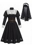 Disfraz de Halloween Gótico Retro Estilo Monja Vestido con Pañuelo de Cabeza y Colla