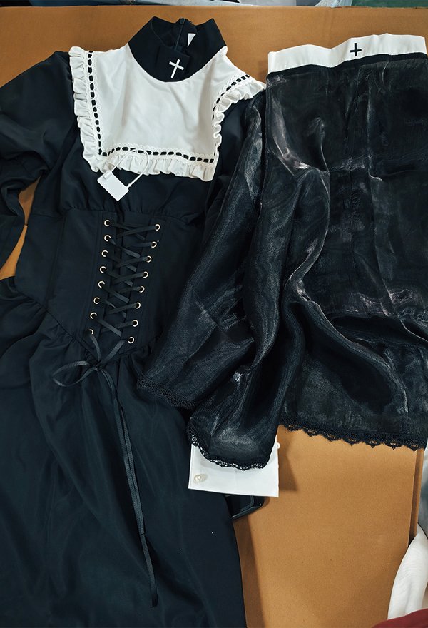 Disfraz de Halloween Gótico Retro Estilo Monja Vestido con Pañuelo de Cabeza y Colla