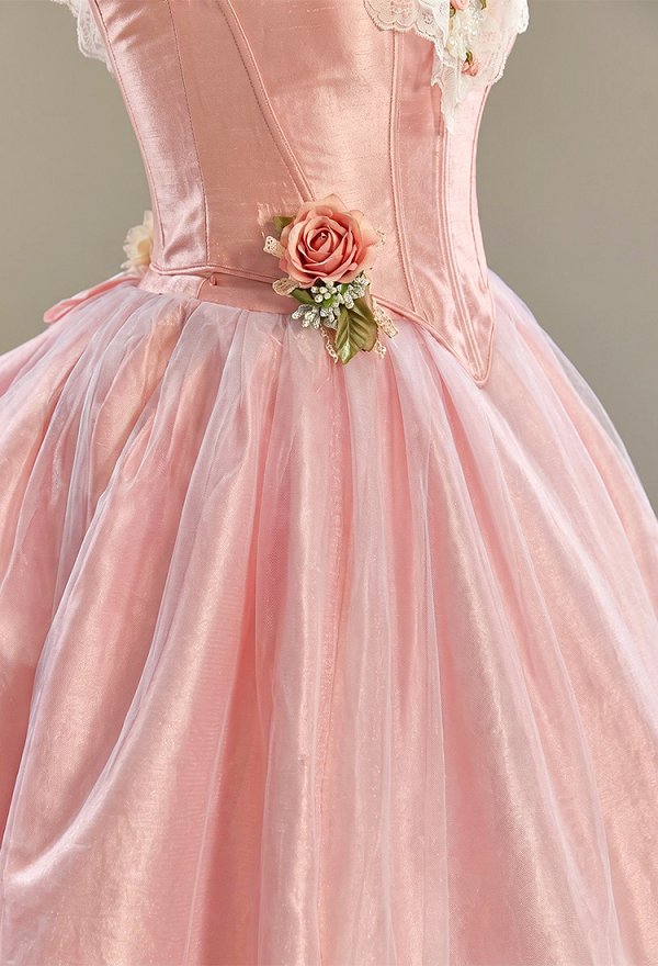 Conjunto de Vestido de Gala de Ópera Victoriano Top de Corsé y Falda con Accesorios Florales