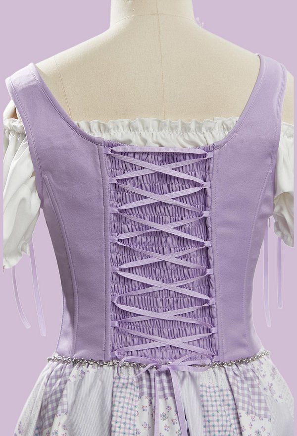Costume de sorcière rétro en patchwork pour Halloween Robe style corset avec chemisier à épaules dénudées et chapeau