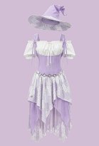 Disfraz de Bruja Retro de Parches de Halloween con Vestido Estilo Corsé con Blusa con Hombros Descubiertos y Sombrero Disfraz de Bruja Retro de Parches de Halloween con Vestido Estilo Corsé con Blusa con Hombros Descubiertos y Sombrero