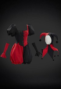 Halloween Vintage Red and Black Color-block Clown Costume Corset Top and Bloomers with Hat and Gloves