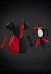 Halloween Retro Rot Schwarz Patchwork Clown Kostüm Set Korsett Oberteil und Pluderhose mit Hut und Handschuhen