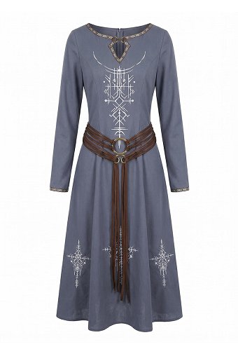 Vestido de Sacerdotisa Estilo Vikingo de Halloween Vestido Medieval Ajustado con Cinturón