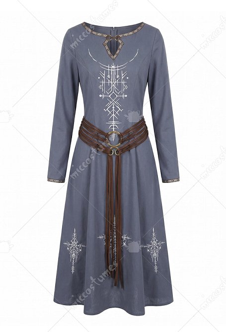 Halloween Viking-style Priestess Dress Medieval Fitted Dress with Belt