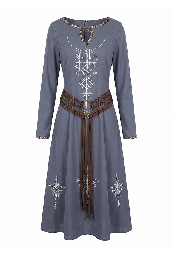 Halloween Viking-style Priestess Dress Medieval Fitted Dress with Belt