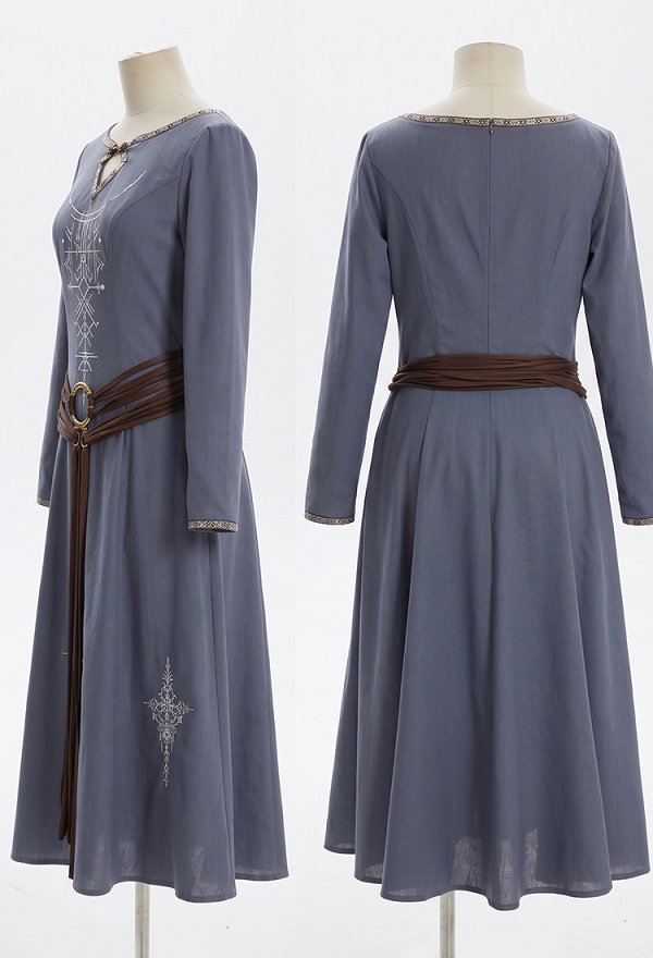 Halloween Viking-style Priestess Dress Medieval Fitted Dress with Belt