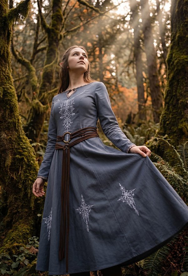 Halloween Viking-style Priestess Dress Medieval Fitted Dress with Belt