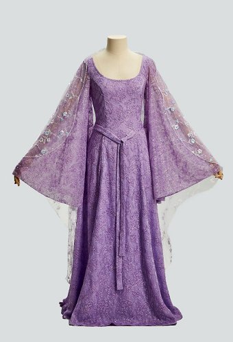 Daizbella Medieval Fantasy Fairy Elf Long Dress Purple Embroidered Bell-sleeved Dress with Shawl and Belt