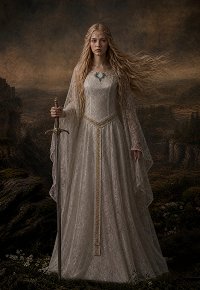 Daizbella The Lord of the Rings Galadriel Medieval Renaissance Costume Fantasy Elf Maxi Dress with Belt and Brooch