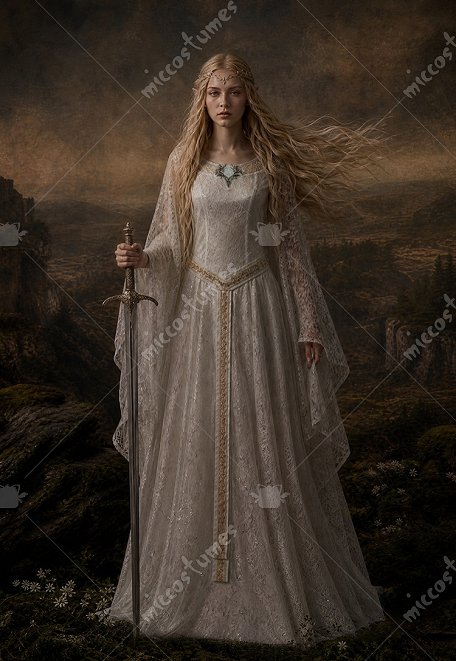 Vestido Maxi de Elfo de Fantasía Renacentista Medieval Daizbella de Galadriel de El Señor de los Anillos con Cinturón y Broche