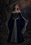 Daizbella Medieval Fantasy Elf Gown Off-Shoulder Embroidered Velvet Dress with Flared Sleeves