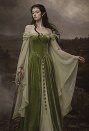 Daizbella Medieval Fantasy Elf-Style Gown Off-Shoulder Bell Sleeves Moss Green Velvet Dress with Waist Chain