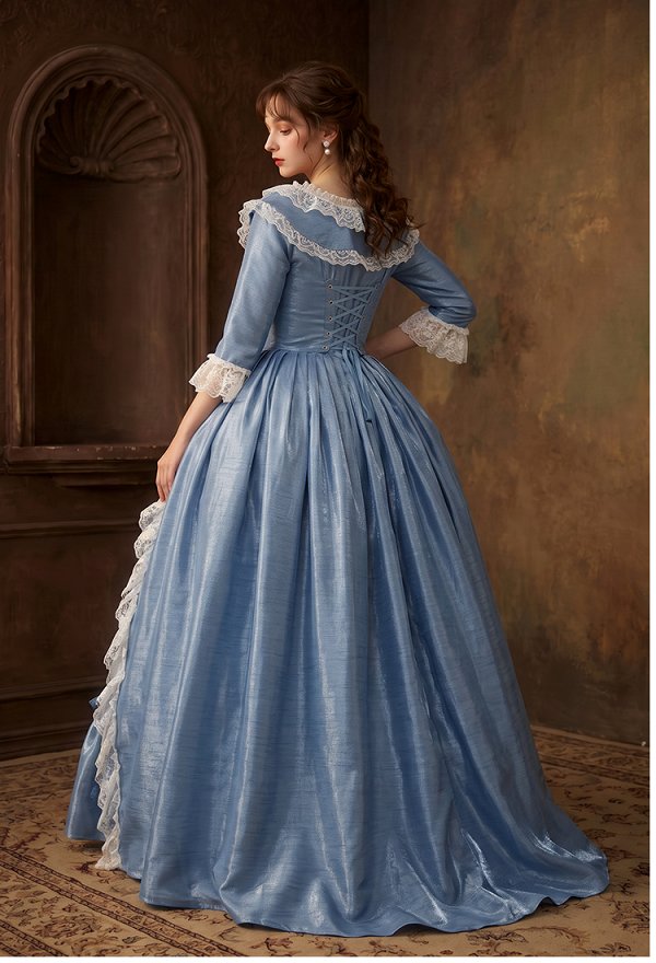 Daizbella Renaissance Medieval Costume Rococo Style Grey-Blue Top and Skirt with Bow