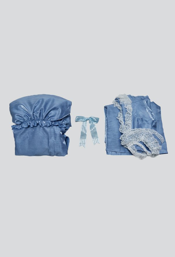 Daizbella Renaissance Medieval Costume Rococo Style Grey-Blue Top and Skirt with Bow