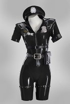 Female Police Officer Uniform Costume Black Glossy Faux-leather Bodysuit with Hat and Belt Female Police Officer Uniform Costume Black Glossy Faux-leather Bodysuit with Hat and Belt