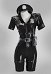 Costume d'uniforme de policière en body noir brillant en simili-cuir avec chapeau et ceinture