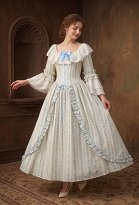 Daizbella Renaissance Medieval Costume Rococo Style Long Dress Floral Ruffle Dress Daizbella Renaissance Medieval Costume Rococo Style Long Dress Floral Ruffle Dress