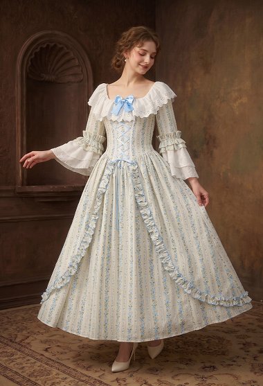 Daizbella Disfraz Medieval Renacentista Vestido Largo de Estilo Rococó con Volantes y Estampado Floral