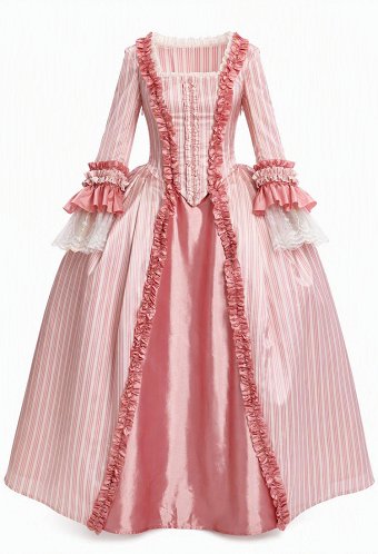 Conjunto de Vestido Largo y Top Corsé Rosa Estilo Rococó Medieval Renacentista con Corsage