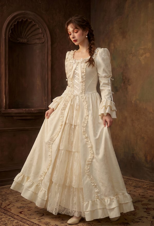 Daizbella Renaissance Medieval Costume White Rococo Style Dress