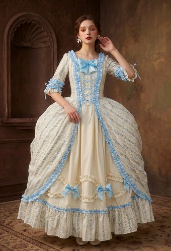 Daizbella Medieval Rococo Style Floral Dress Polish-style Ruffle Dress and Half Skirt