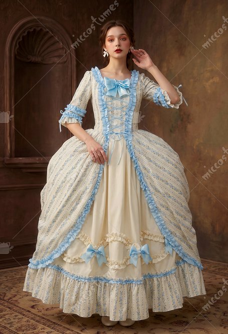 Daizbella Medieval Rococo Style Floral Dress Polish-style Ruffle Dress and Half Skirt