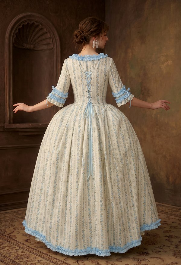 Daizbella Medieval Rococo Style Floral Dress Polish-style Ruffle Dress and Half Skirt