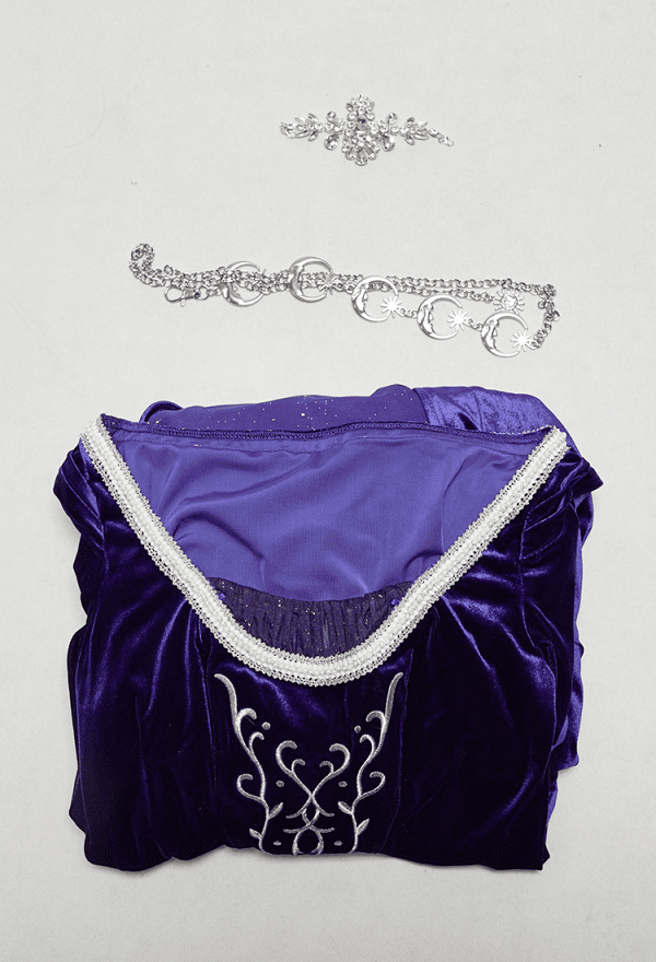 Daizbella Medieval Fantasy Gown Vintage Blue-purple Velvet Bell Sleeves Maxi Dress with Waist Chain