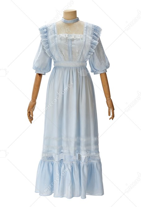 Daizbella Edwardian Light Blue Vintage Maxi Dress Victorian Lace Ruffle Dress