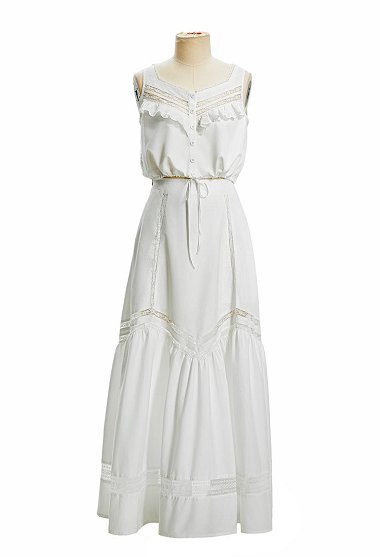 Conjunto de Blusa de Dos Piezas Vintage Eduardiano Daizbella, Top Sin Mangas con Volantes de Encaje y Falda Larga