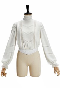 Daizbella Vintage Edwardian High-Neck Bishop Sleeve Shirt