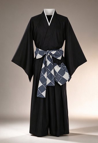 Conjunto de Yukata Japonés Tradicional Top Kimono y Pantalones Hakama con Cinturón Obi y Bolso