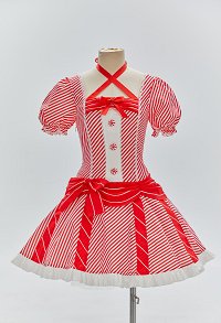 Christmas Cute Candy Cane Dress Red and White Striped Puff Sleeve Dress