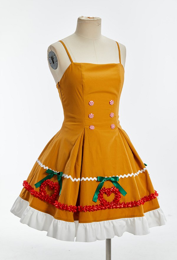 Vestido de Tirantes Adorable de Hombre de Jengibre Navideño con Chaqueta Corta