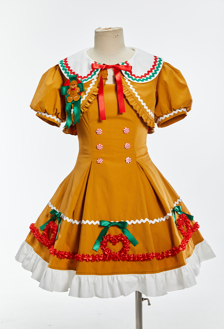 Cute Christmas Gingerbread Man Costume Sundress with Short Jacket