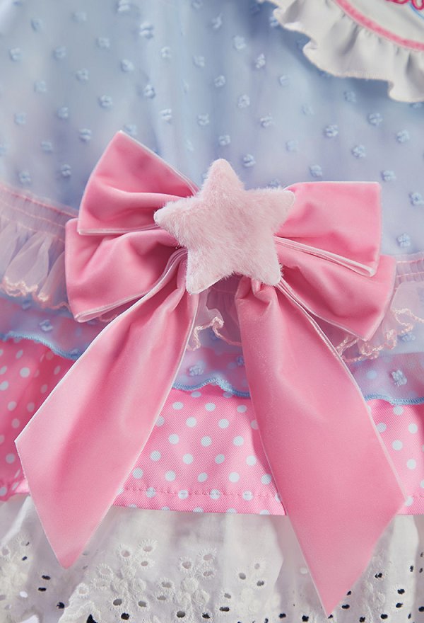 Anime Puppen niedliches Lolita Outfit gepunktetes Farbblock Kleid mit Schürze und Hut