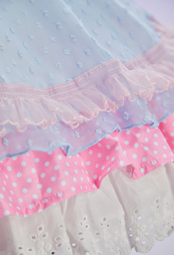 Anime Puppen niedliches Lolita Outfit gepunktetes Farbblock Kleid mit Schürze und Hut