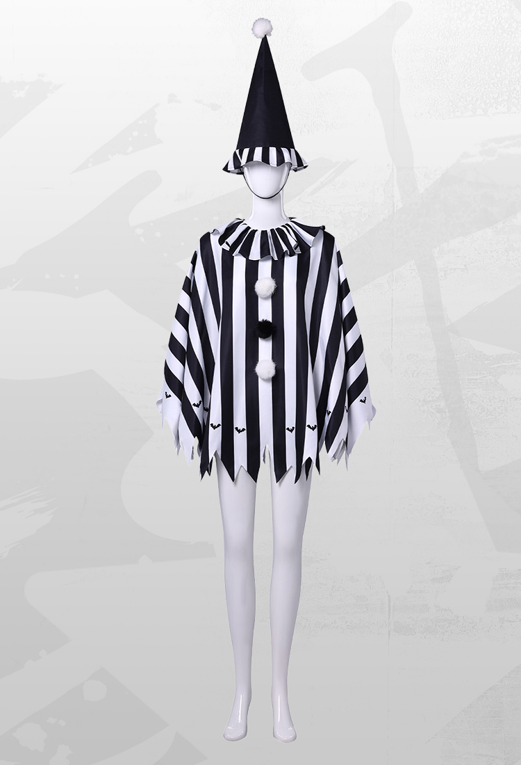 Terrifier Dérivé Ensemble Cape à Rayures Noir et Blanc Style Clown de Cirque Sombre Halloween avec Chapeau