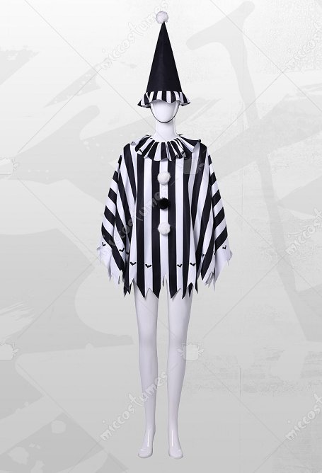 Terrifier Dérivé Ensemble Cape à Rayures Noir et Blanc Style Clown de Cirque Sombre Halloween avec Chapeau