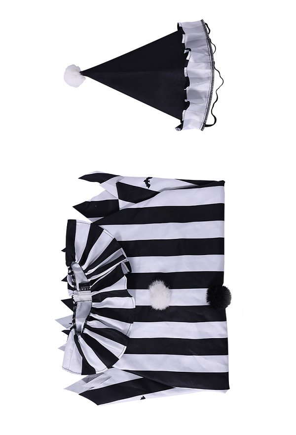 Terrifier Derivative Black-and-White Striped Cape Set Halloween Dark Circus Clown Style Cape with Hat