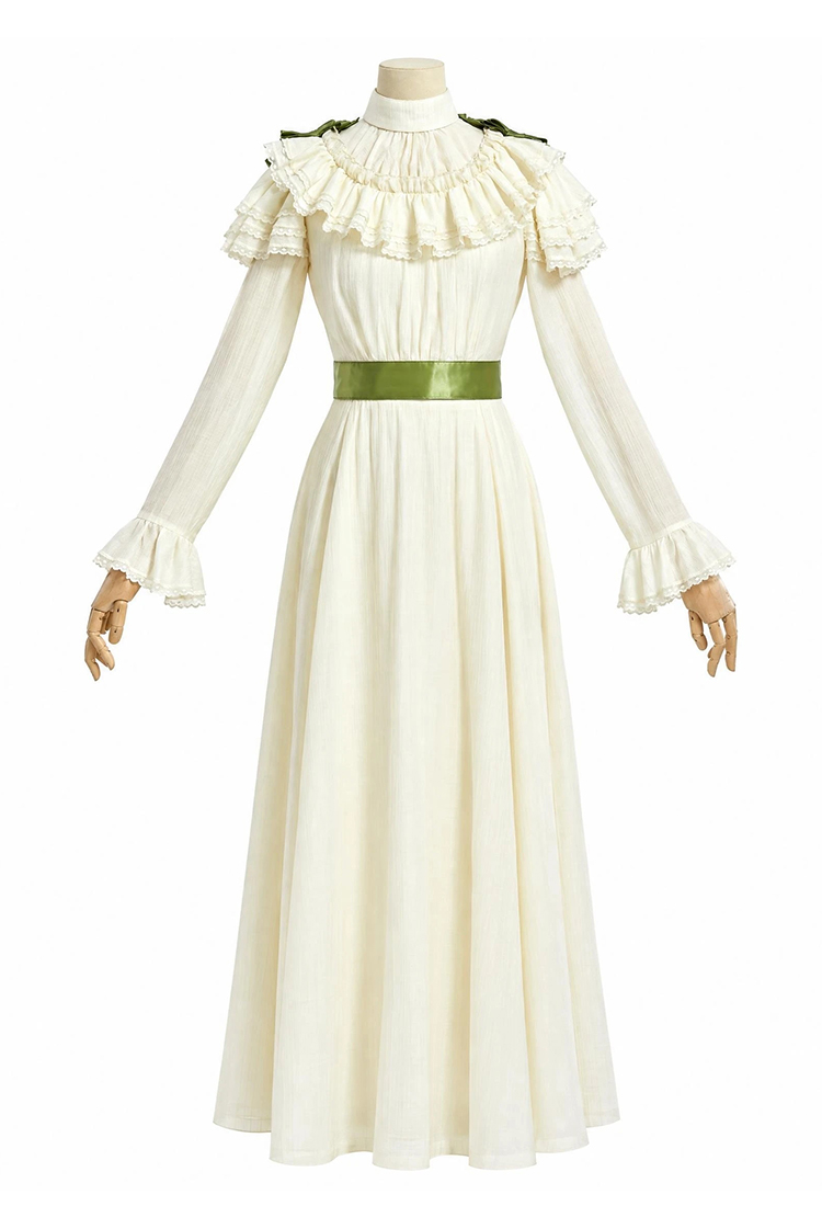 Daizbella Edwardian Historical Replica Outfit Ruffled High-Neck Shirt and Long Skirt with Bow