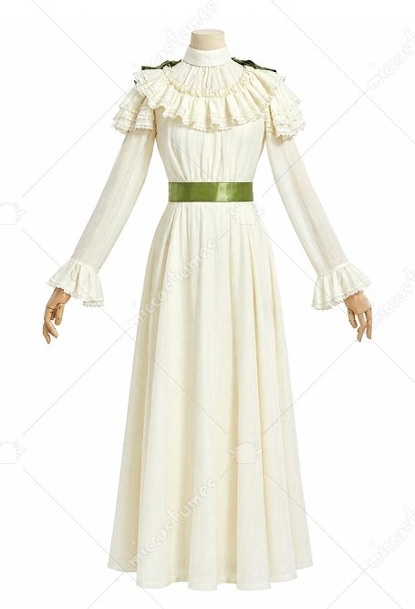 Daizbella Edwardian Historical Replica Outfit Ruffled High-Neck Shirt and Long Skirt with Bow