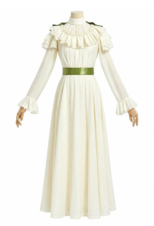 Daizbella Edwardian Historical Replica Outfit Ruffled High-Neck Shirt and Long Skirt with Bow