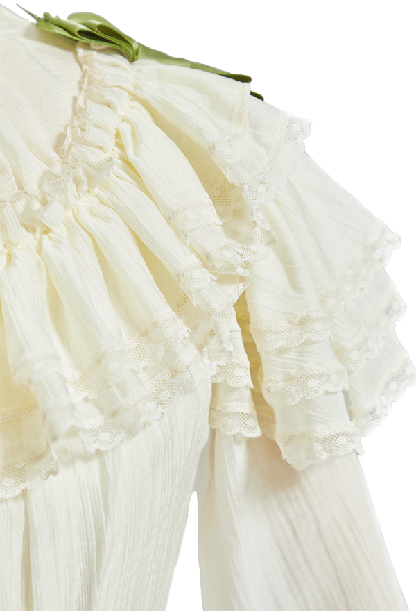 Daizbella Edwardian Historical Replica Outfit Ruffled High-Neck Shirt and Long Skirt with Bow